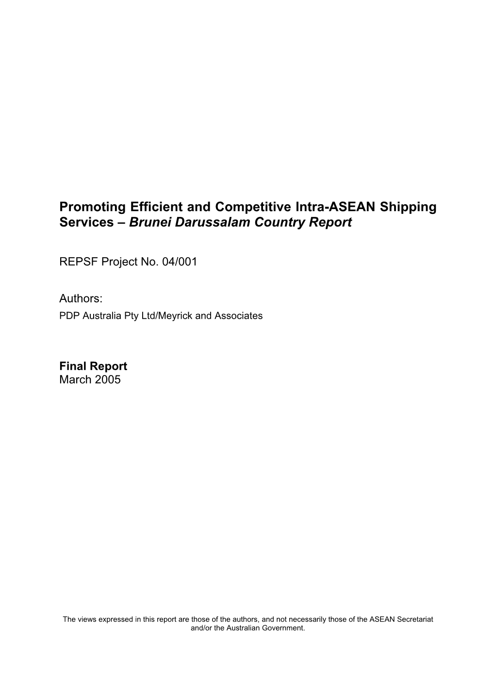 Promoting Efficient and Competitive Intra-ASEAN Shipping Services – Brunei Darussalam Country Report