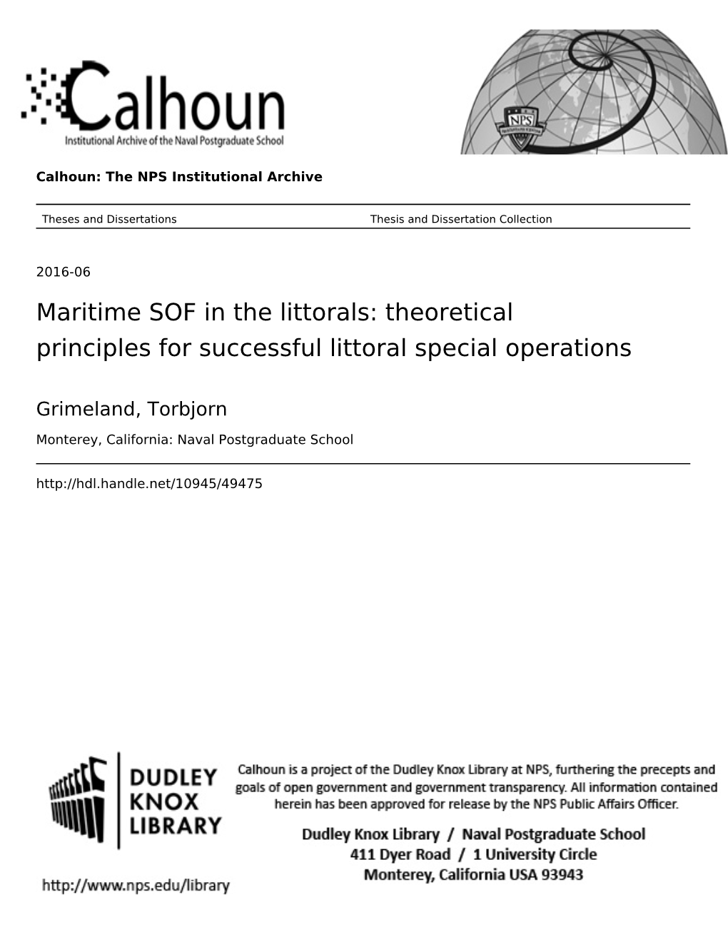 Theoretical Principles for Successful Littoral Special Operations