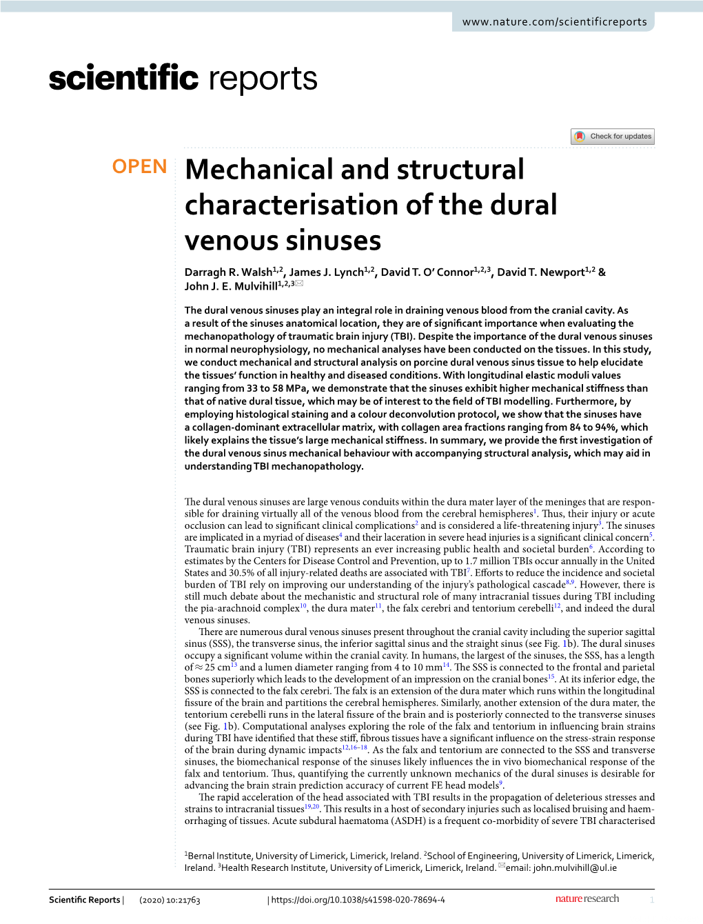 Mechanical and Structural Characterisation of the Dural Venous Sinuses Darragh R