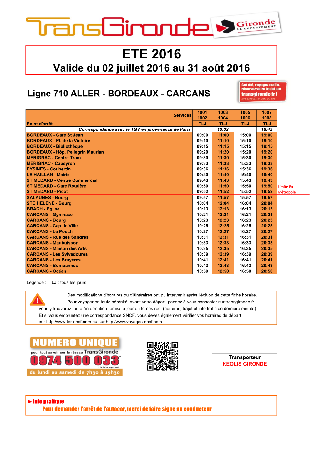 Ligne 710 ALLER - BORDEAUX - CARCANS