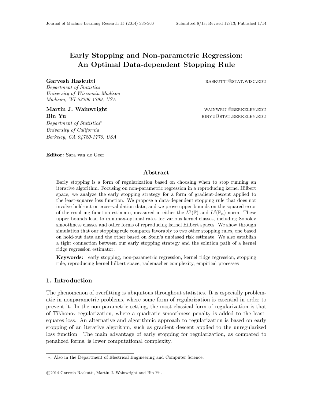 Early Stopping and Non-Parametric Regression: an Optimal Data-Dependent Stopping Rule