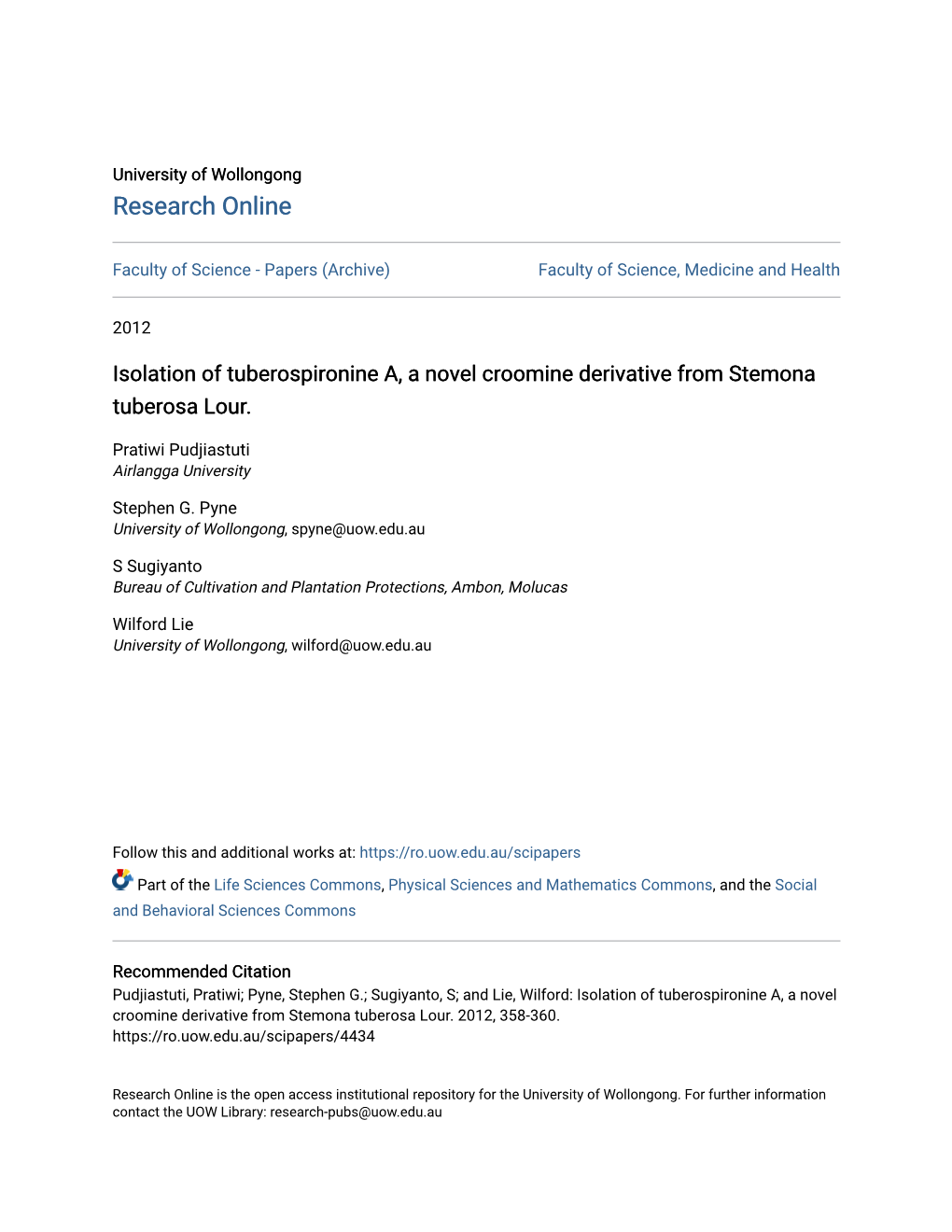 Isolation of Tuberospironine A, a Novel Croomine Derivative from Stemona Tuberosa Lour