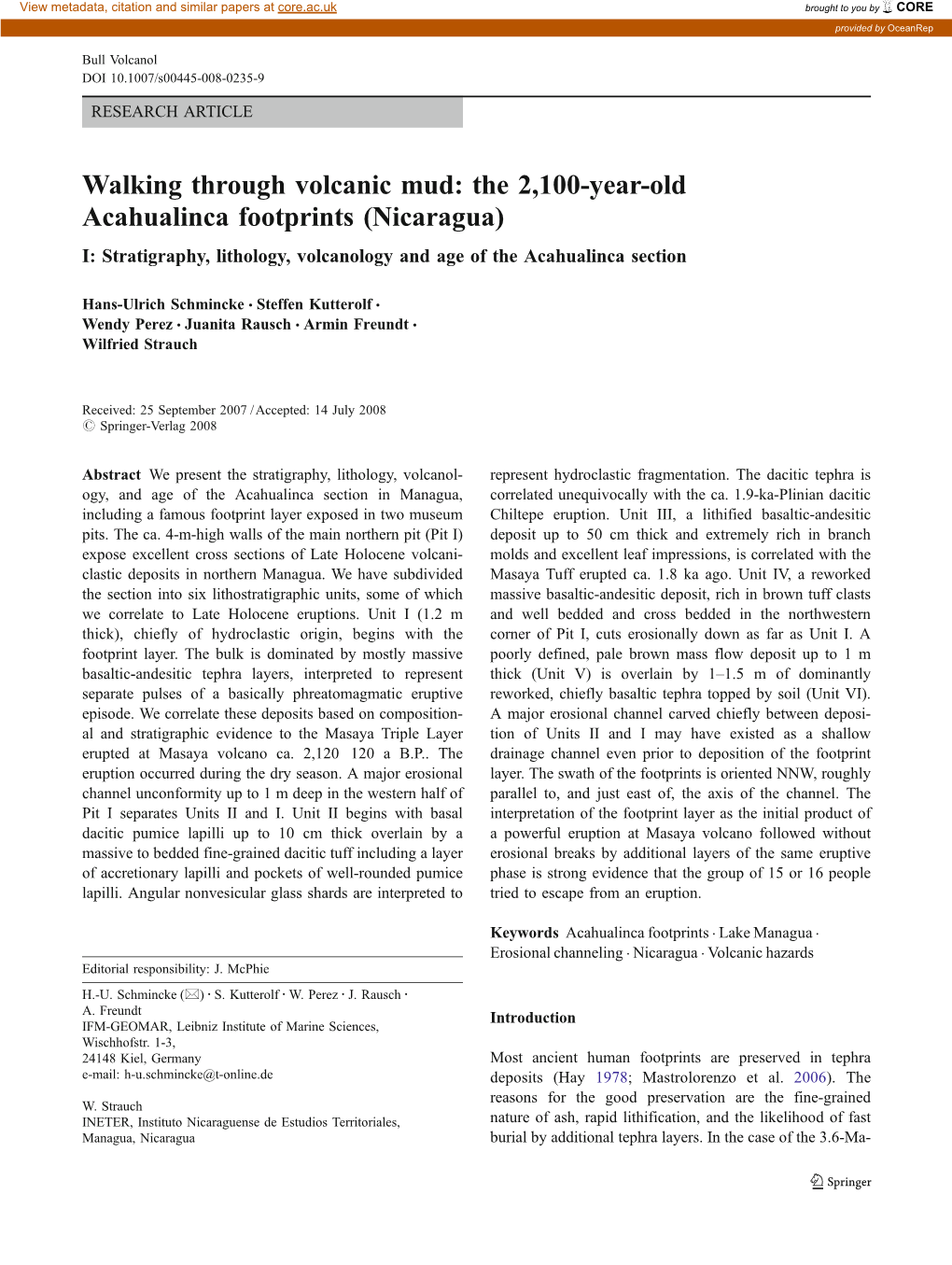 Walking Through Volcanic Mud: the 2,100-Year-Old Acahualinca Footprints (Nicaragua) I: Stratigraphy, Lithology, Volcanology and Age of the Acahualinca Section