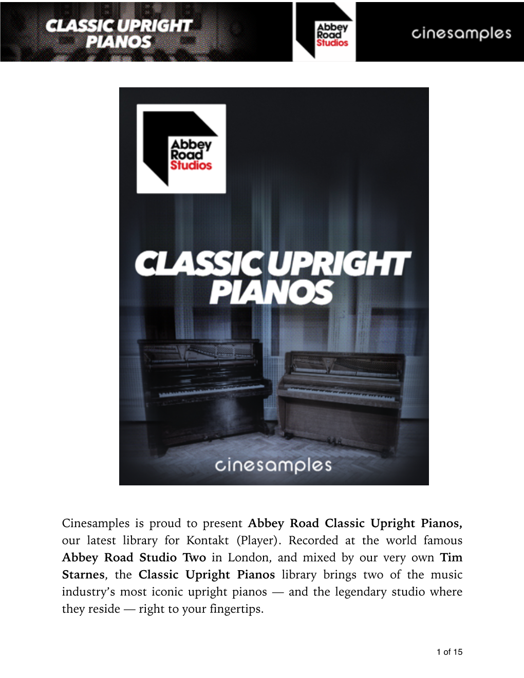 Cinesamples Is Proud to Present Abbey Road Classic Upright Pianos, Our Latest Library for Kontakt (Player)