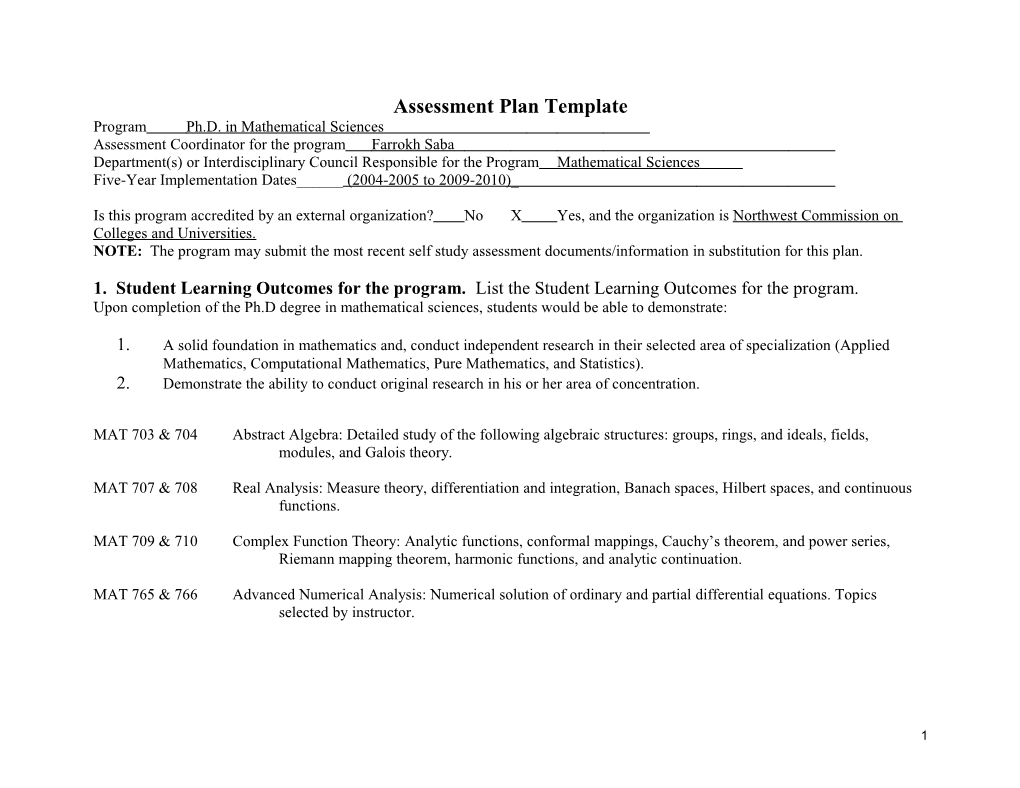 Assessment Plan Template