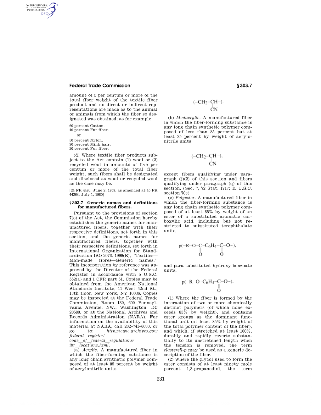 Federal Trade Commission § 303.7