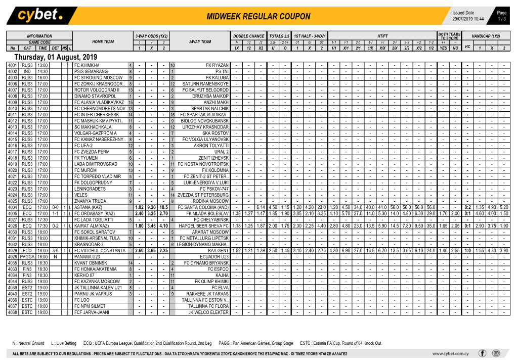 Midweek Regular Coupon 29/07/2019 10:44 1 / 3