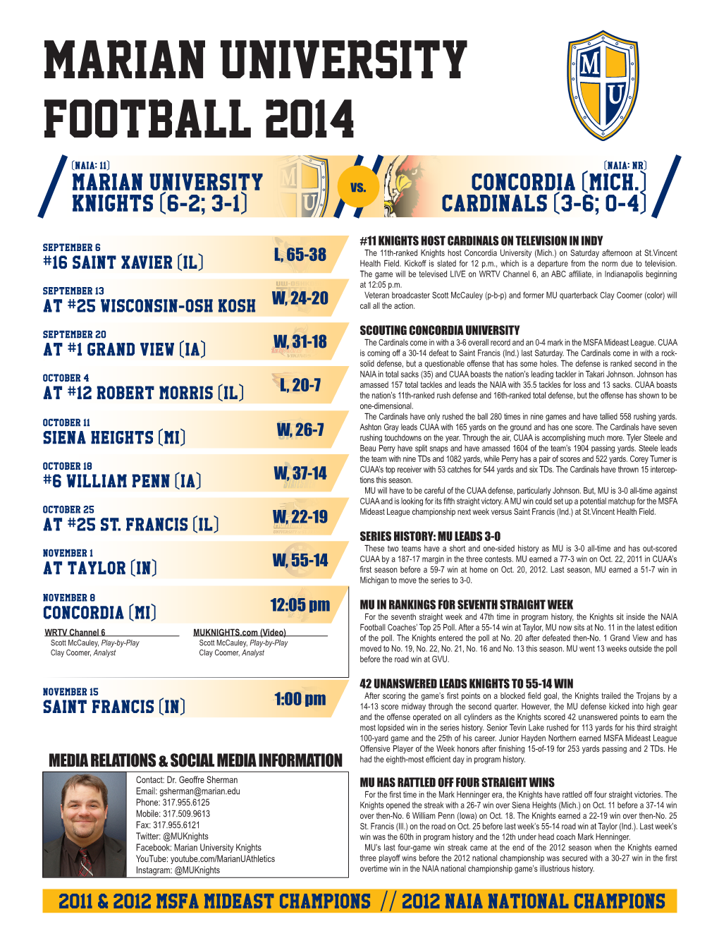 Marian University Football 2014