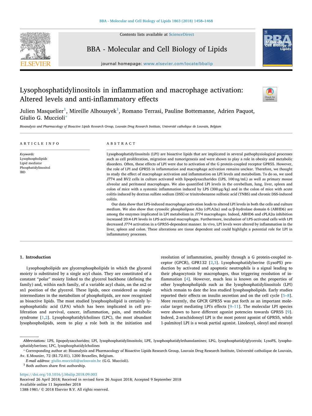 Lysophosphatidylinositols in Inflammation and Macrophage Activation Altered Levels and Anti-Inflammatory Effects