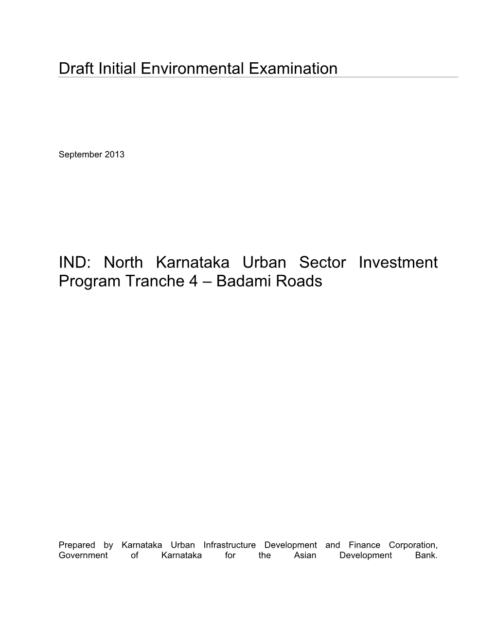 IND: North Karnataka Urban Sector Investment Program Tranche 4 – Badami Roads