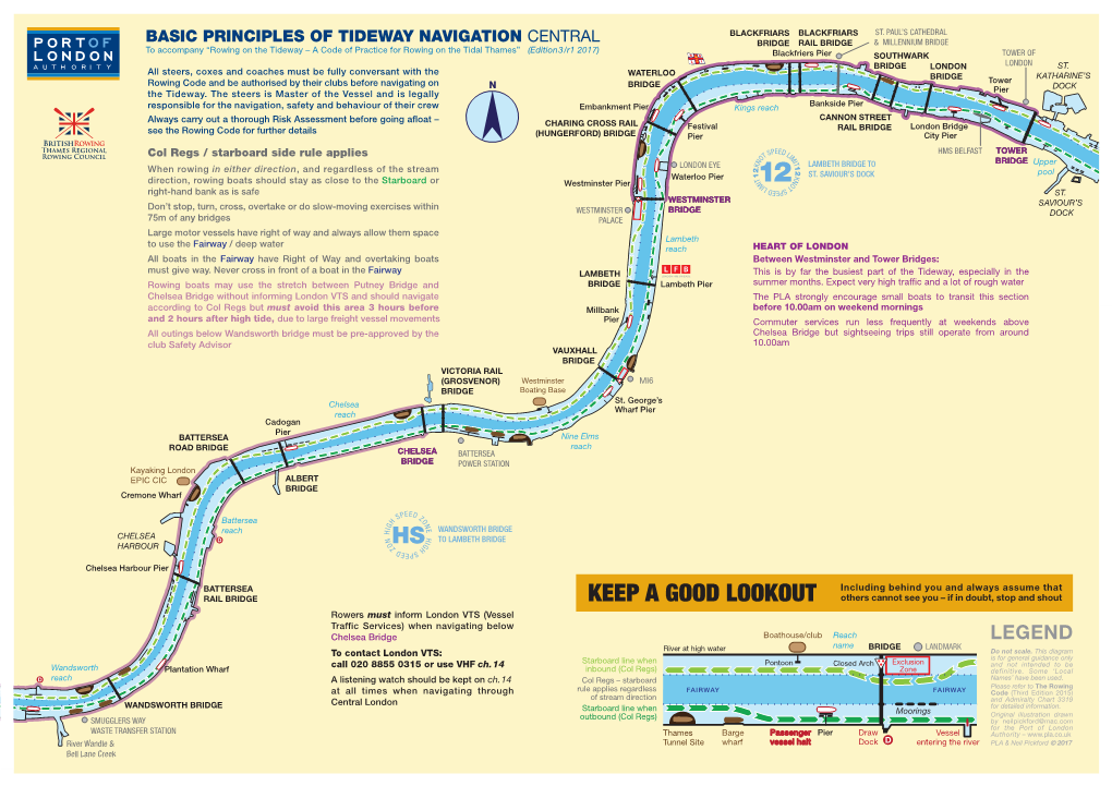 LEGEND River at High Water Name BRIDGE LANDMARK to Contact London VTS: Do Not Scale