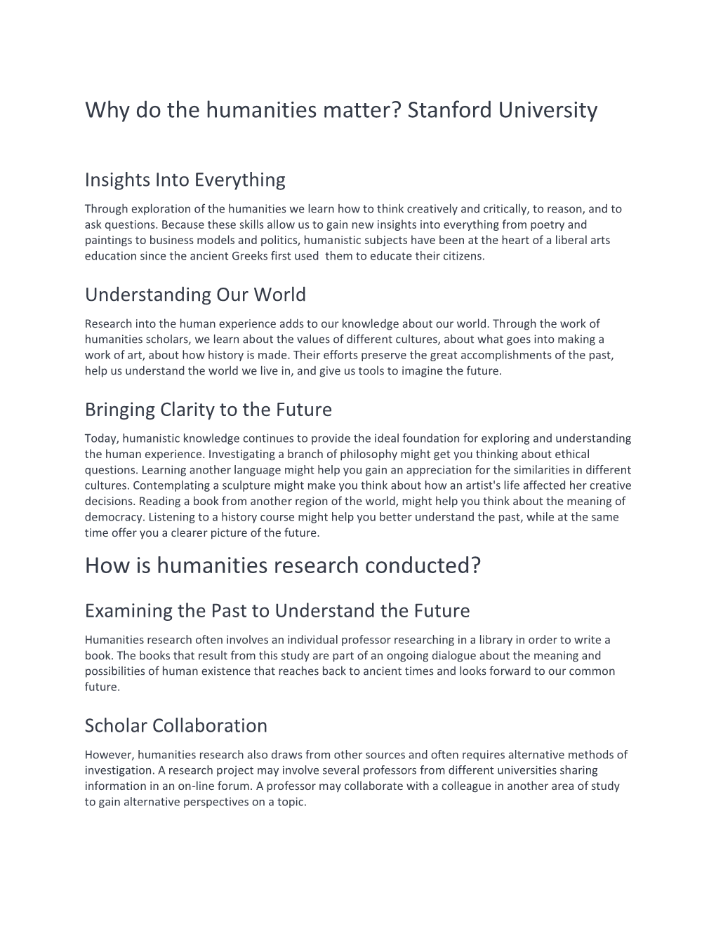 Why Do the Humanities Matter? Stanford University