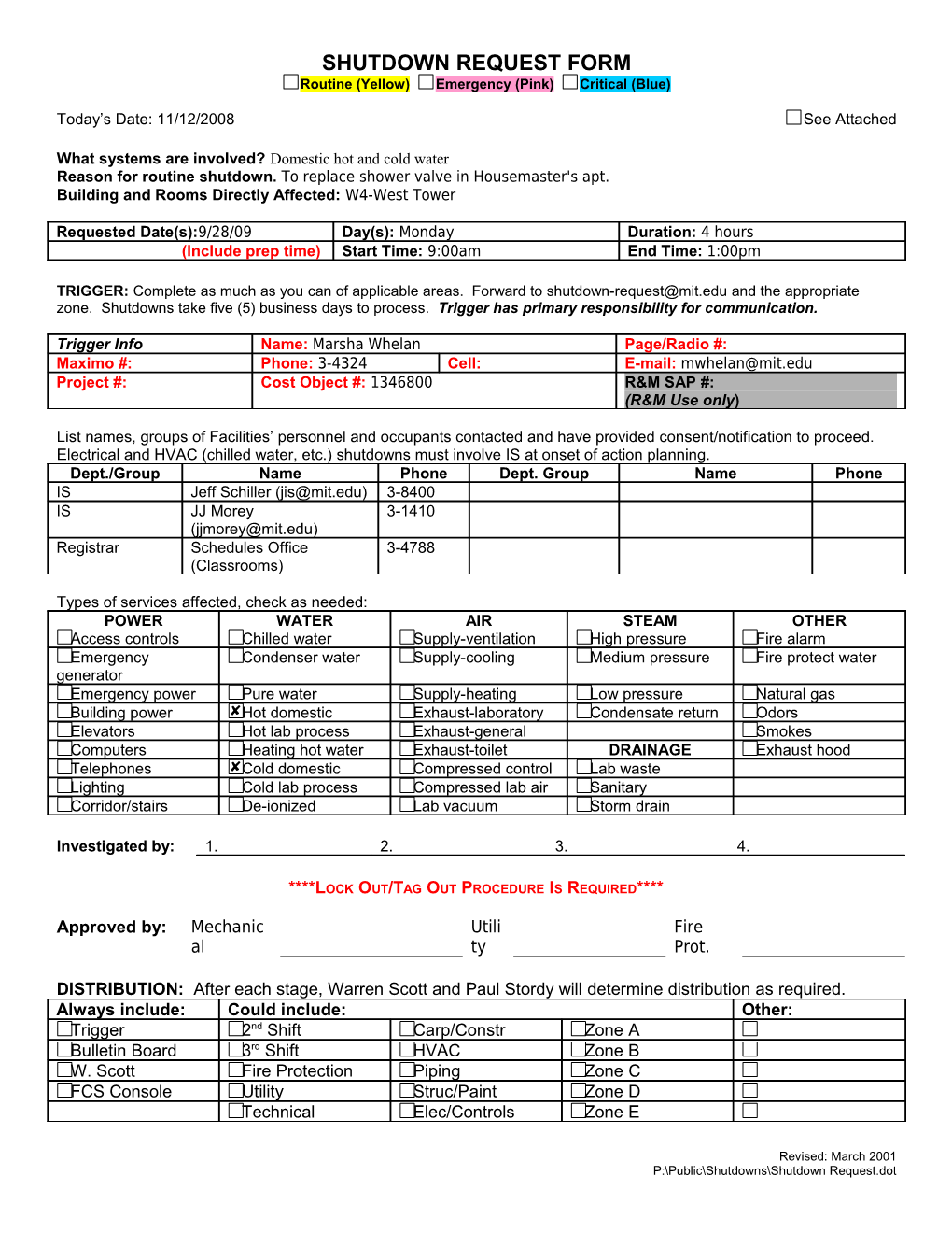 Routine Shutdown Form