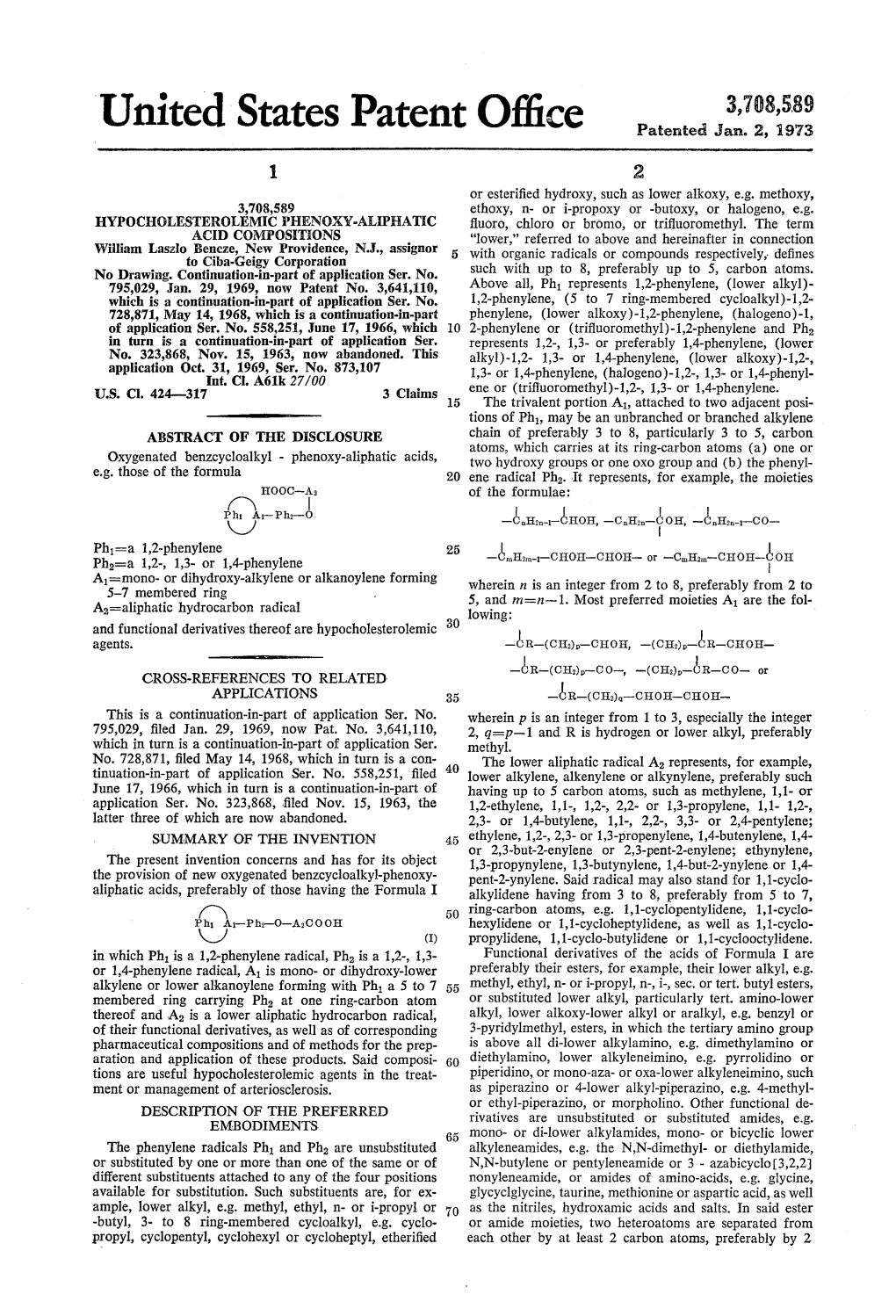 United States Patent Office Patented Jan