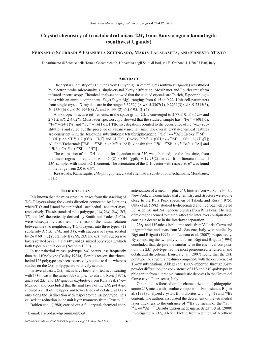 Crystal Chemistry of Trioctahedral Micas-2M1 from Bunyaruguru Kamafugite (Southwest Uganda)