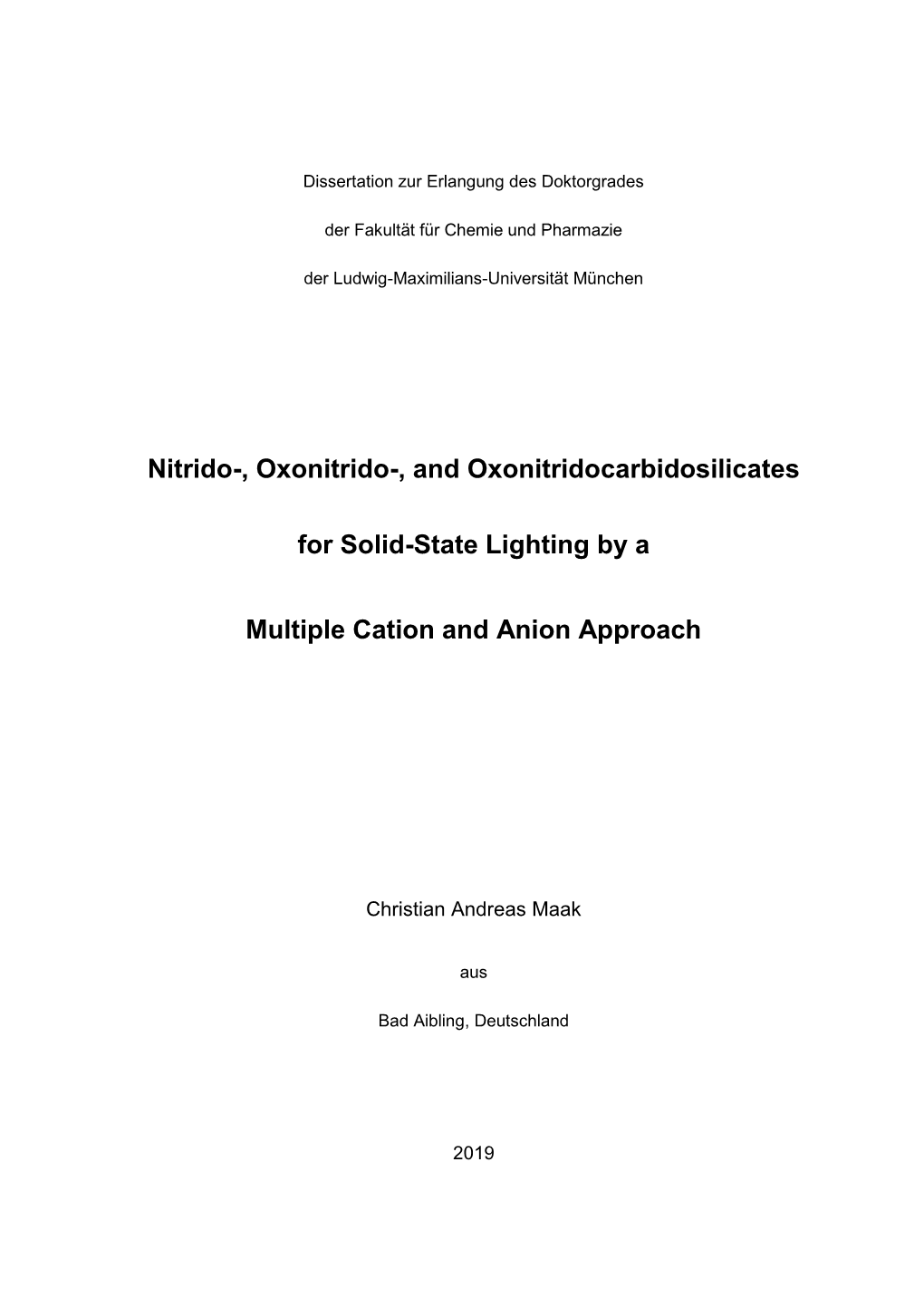 Nitrido-, Oxonitrido-, and Oxonitridocarbidosilicates for Solid