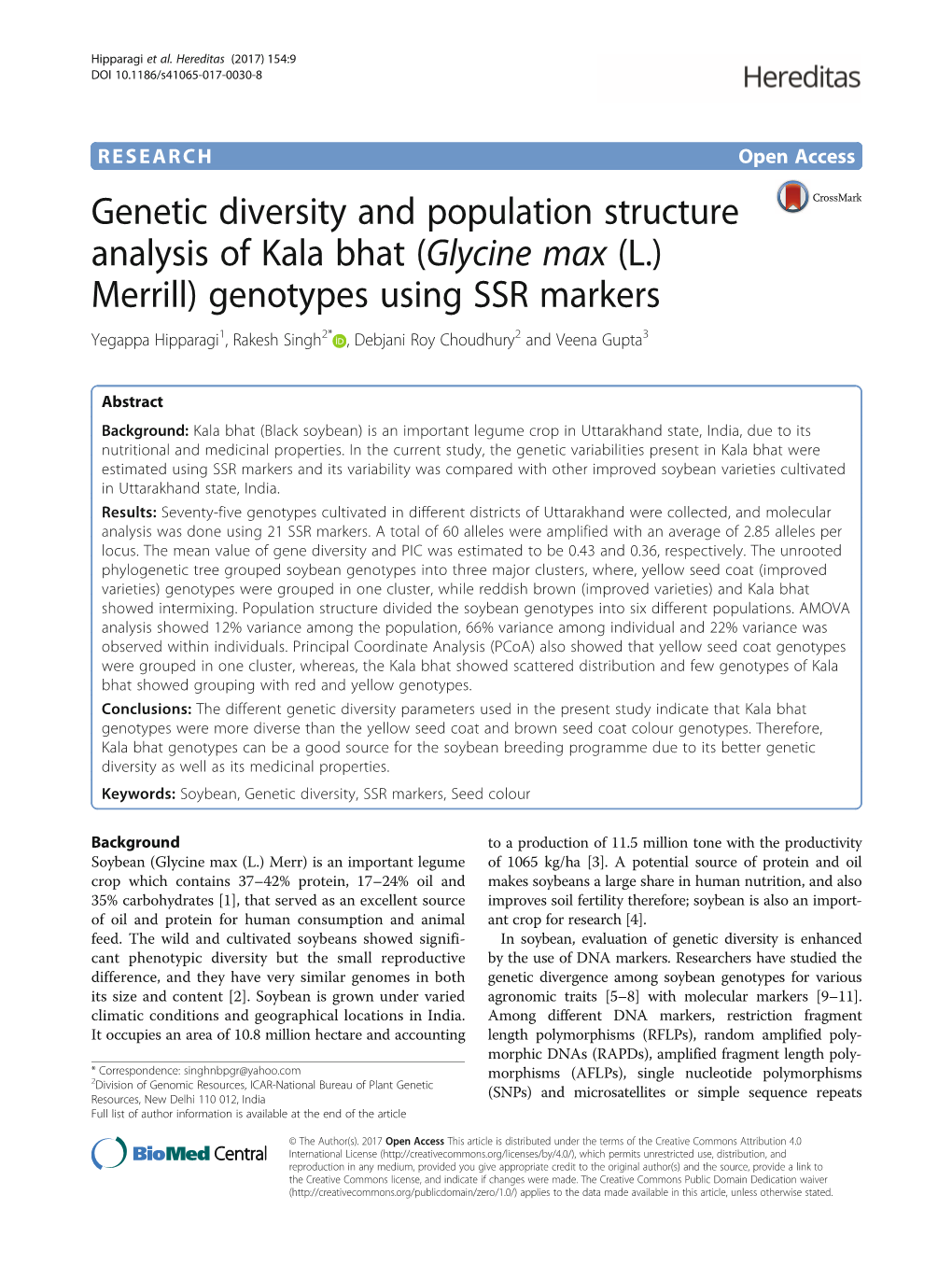 Genetic Diversity and Population Structure Analysis of Kala Bhat