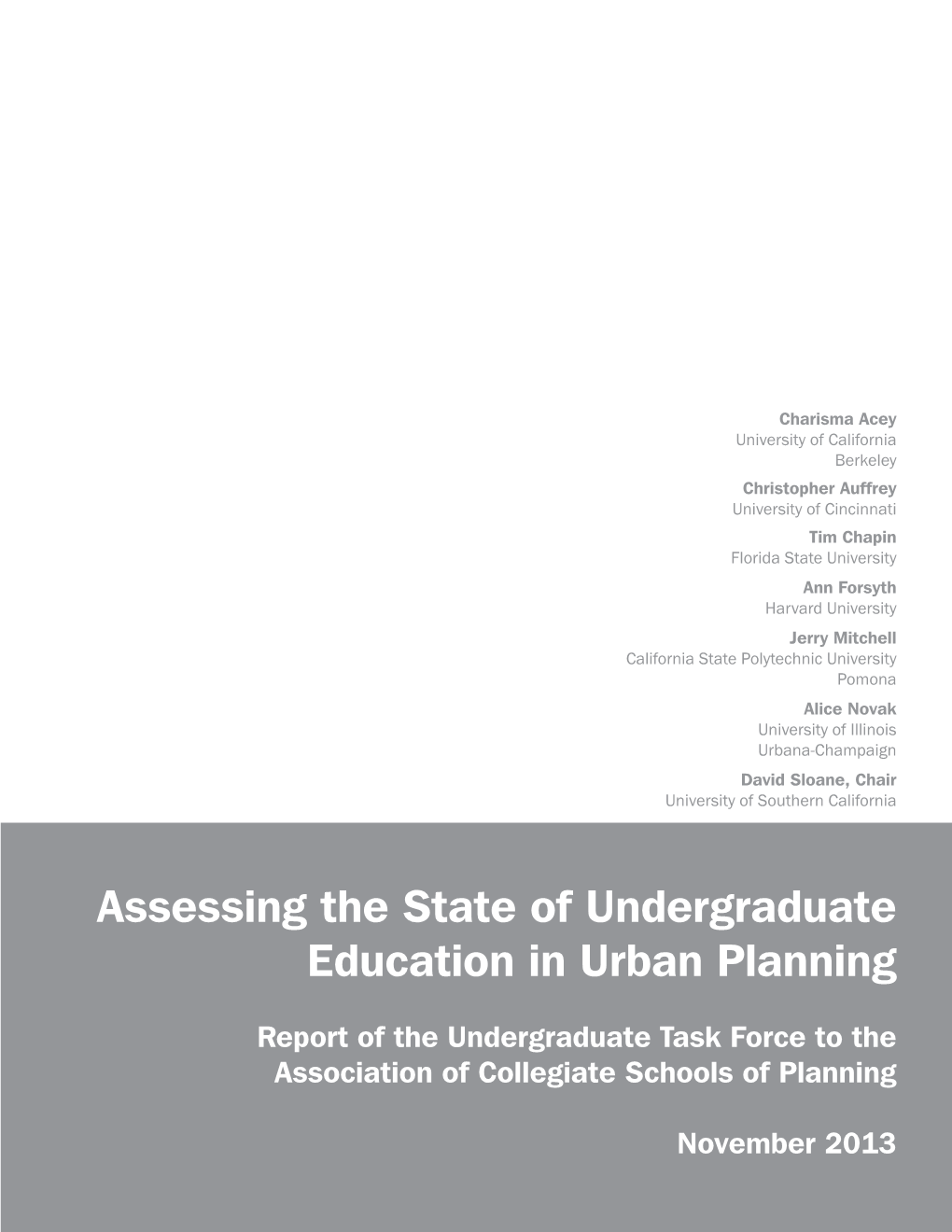 Assessing the State of Undergraduate Education in Urban Planning