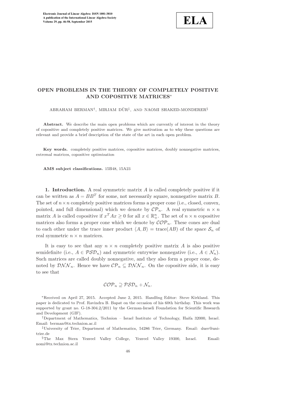 Open Problems in the Theory of Completely Positive and Copositive Matrices∗