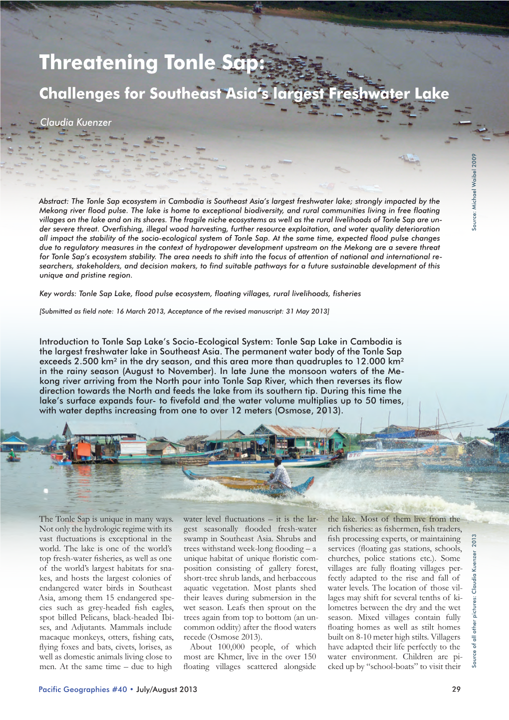 Threatening Tonle Sap: Challenges for Southeast Asia’S Largest Freshwater Lake