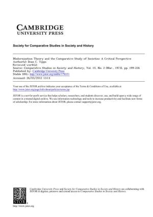 Modernization Theory and the Comparative Study of Societies: a Critical Perspective Author(S): Dean C