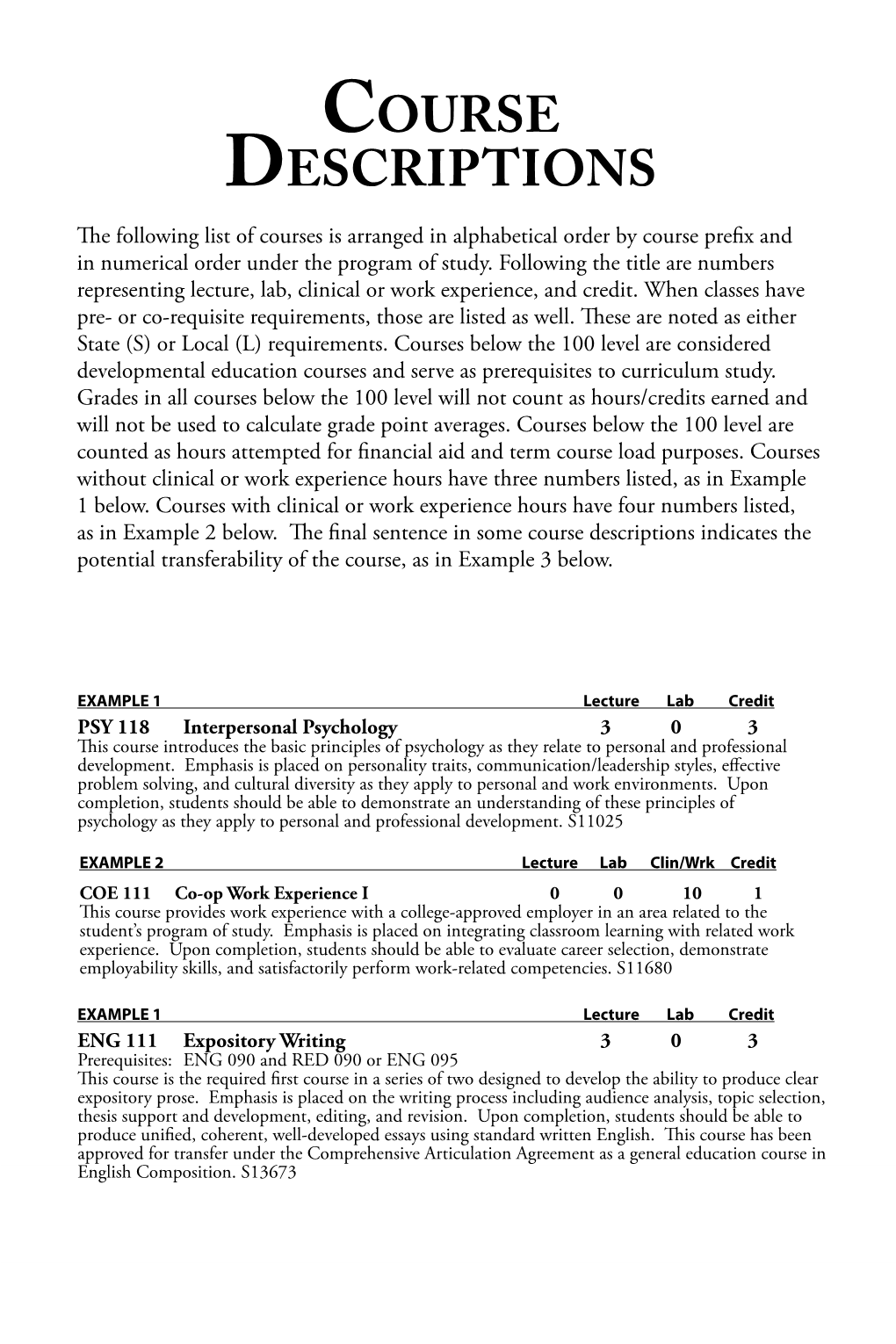 Course Descriptions the Following List of Courses Is Arranged in Alphabetical Order by Course Prefix and in Numerical Order Under the Program of Study