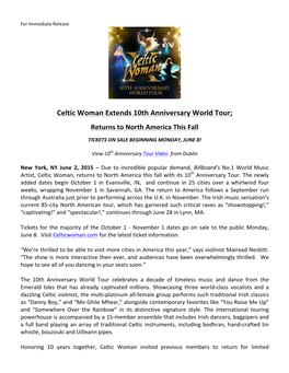 Celtic Woman Extends 10Th Anniversary World Tour; Returns to North America This Fall