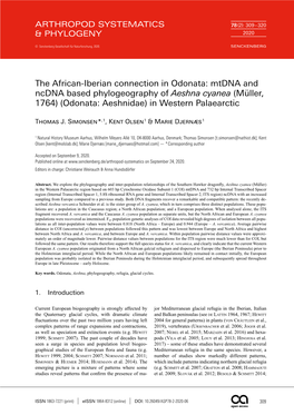 Mtdna and Ncdna Based Phylogeography of Aeshna Cyanea (Müller, 1764) (Odonata: Aeshnidae) in Western Palaearctic