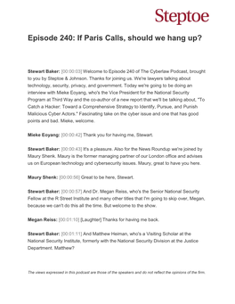 Episode 240: If Paris Calls, Should We Hang Up?