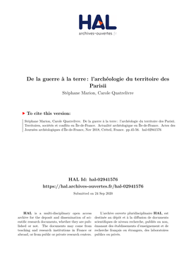 De La Guerre À La Terre: L'archéologie Du Territoire Des Parisii