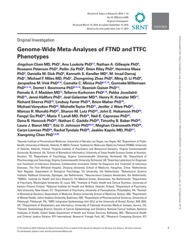 Genome-Wide Meta-Analyses of FTND and TTFC Phenotypes