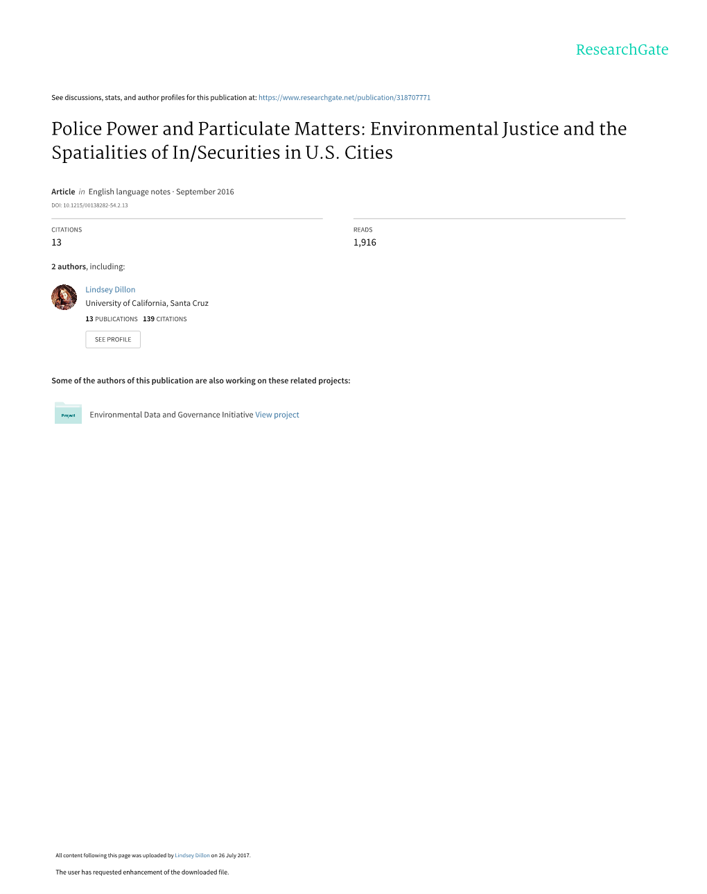 Police Power and Particulate Matters: Environmental Justice and the Spatialities of In/Securities in U.S