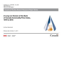 A Long-Run Version of the Bank of Canada Commodity Price Index, 1870 to 2015
