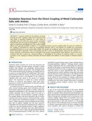 Amidation Reactions from the Direct Coupling of Metal Carboxylate Salts with Amines Jordan D