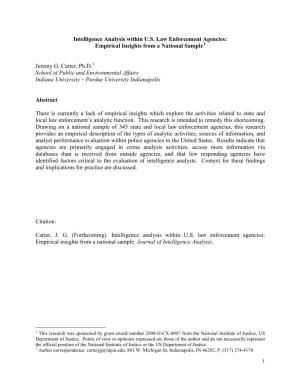 Intelligence Analysis Within U.S. Law Enforcement Agencies: Empirical Insights from a National Sample1