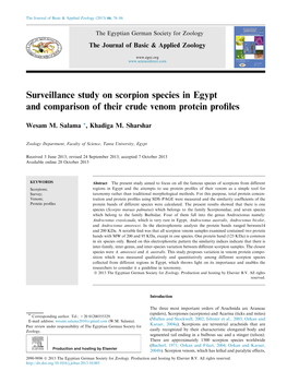 Surveillance Study on Scorpion Species in Egypt and Comparison of Their Crude Venom Protein Proﬁles