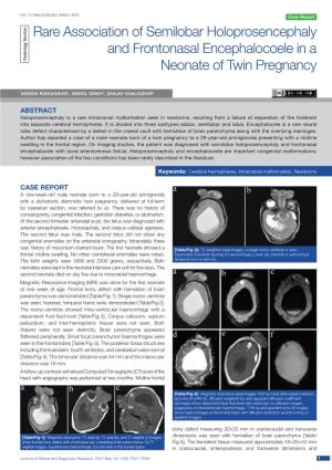 Rare Association of Semilobar Holoprosencephaly and Frontonasal Encephalocoele in a Radiology Section Neonate of Twin Pregnancy