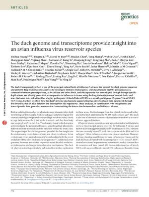 The Duck Genome and Transcriptome Provide Insight Into an Avian Influenza Virus Reservoir Species