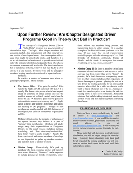 Are Chapter Designated Driver Programs Good in Theory but Bad in Practice?
