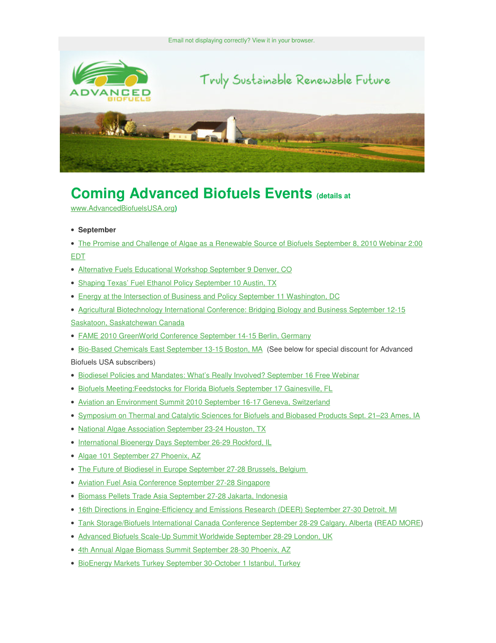 Coming Advanced Biofuels Events (Details at )