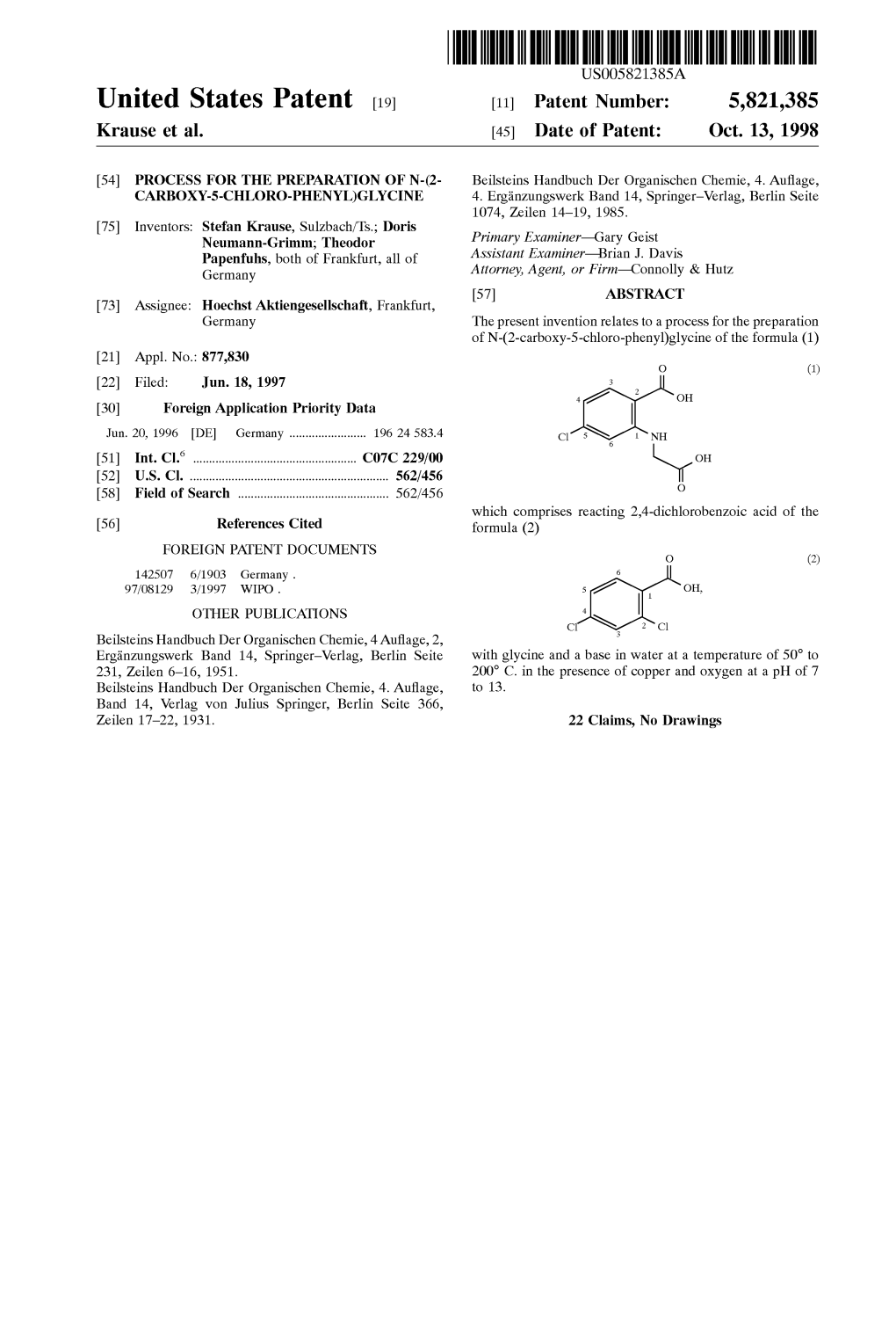 United States Patent (19) 11 Patent Number: 5,821,385 Krause Et Al