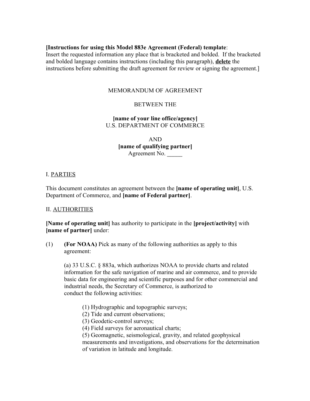 Instructions for Using This Model 883E Agreement (Federal) Template