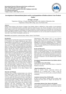 Investigation of Ethnomedicinal Plants Used by Rural Population of Hathras District Uttar Pradesh (India)