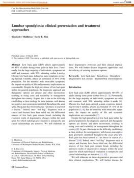 Lumbar Spondylosis: Clinical Presentation and Treatment Approaches