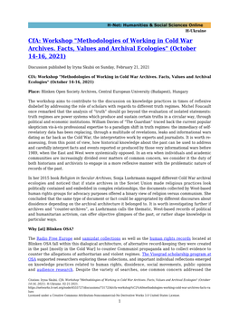Workshop "Methodologies of Working in Cold War Archives. Facts, Values and Archival Ecologies" (October 14-16, 2021)