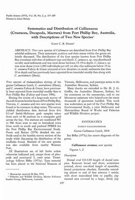 Systematics and Distribution of Callianassa (Crustacea, Decapoda, Macrura) from Port Phillip Bay, Australia