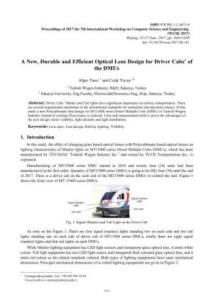 A New, Durable and Efficient Optical Lens Design for Driver Cabs' of The