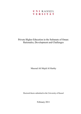 Private Higher Education in the Sultanate of Oman: Rationales, Development and Challenges