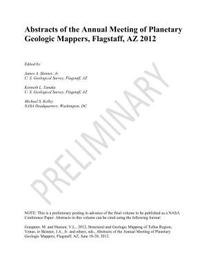 Abstracts of the Annual Meeting of Planetary Geologic Mappers, Flagstaff, AZ 2012