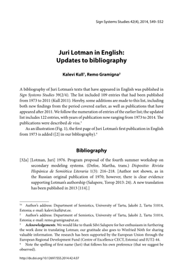 Juri Lotman in English: Updates to Bibliography